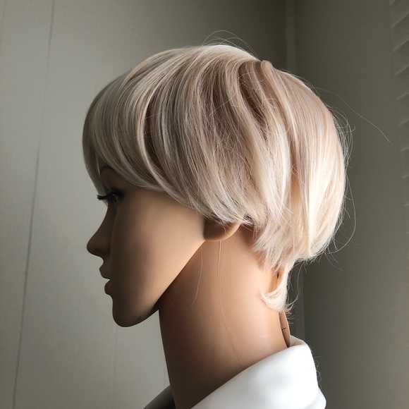 NWT 6-8” Pale blonde pixie warm dimension wig mens womens bangs unisex short - Picture 14 of 16